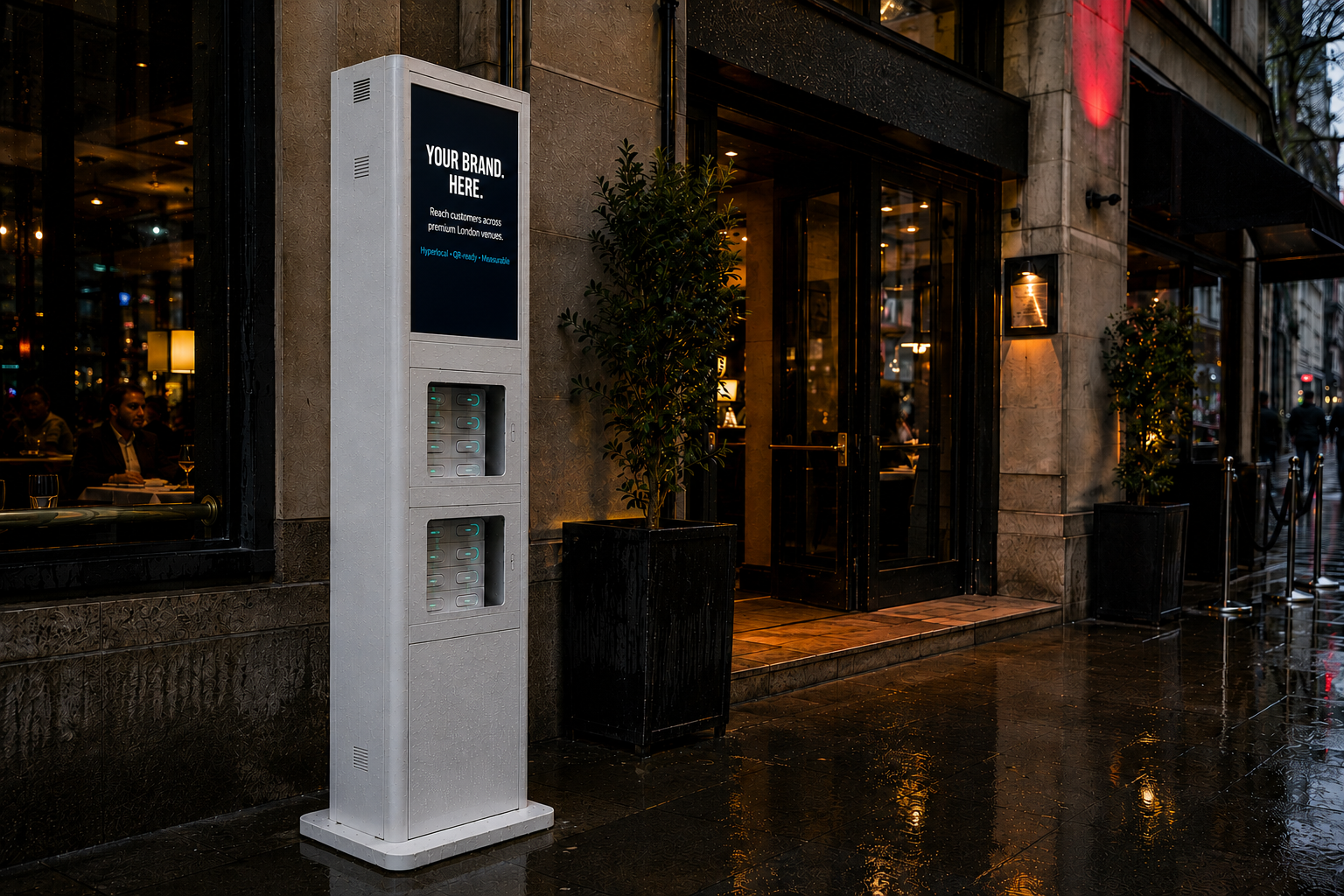 PocketVolt twenty-four-slot charging station at a hospitality entrance